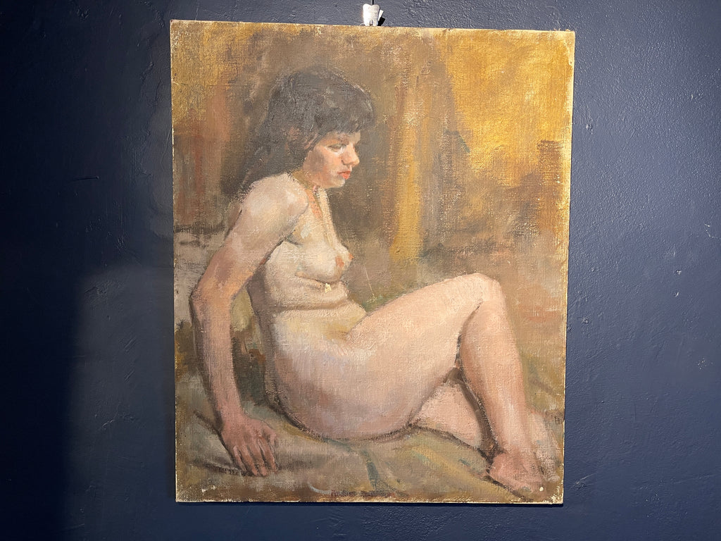 beautiful oil painting seated nude by renowned painter roland batchelor royal academy (1889 -1990)