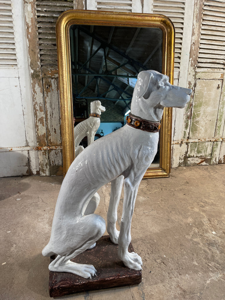 antique midcentury italian majolica ceramic glazed hound dog