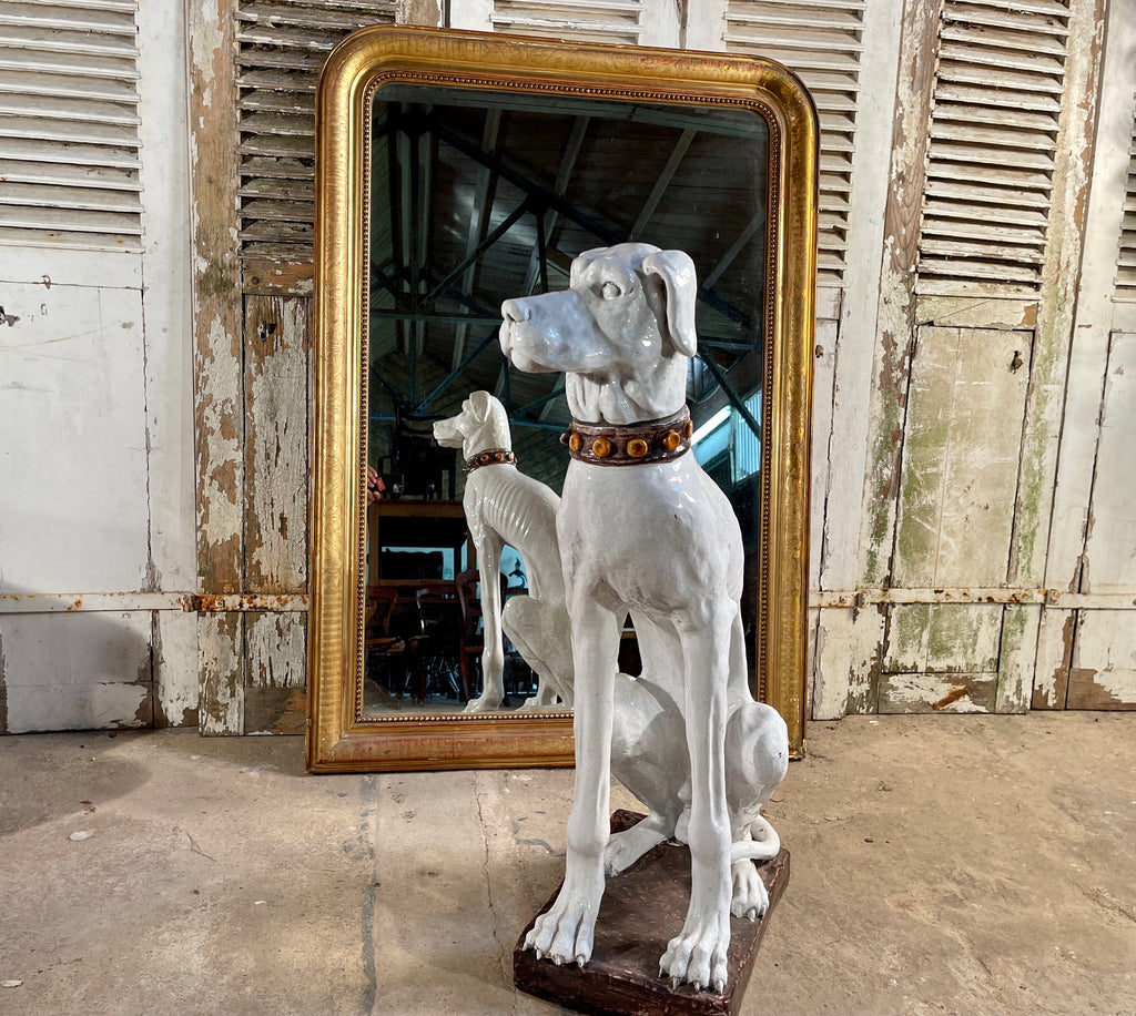 antique midcentury italian majolica ceramic glazed hound dog