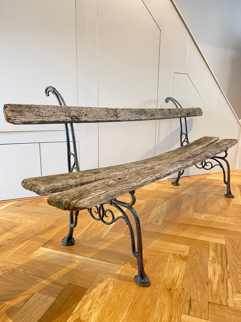 antique french arras style cast iron oak vineyard garden bench seat