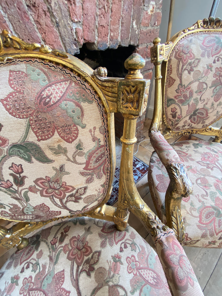 transitional antique french giltwood gesso louis xvi carved giltwood fauteuil chair circa 1780