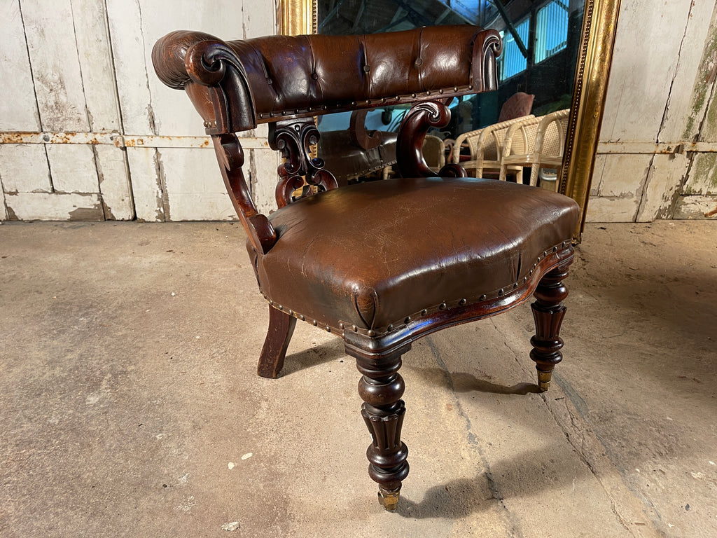 antique english leather country house  club elbow desk chair