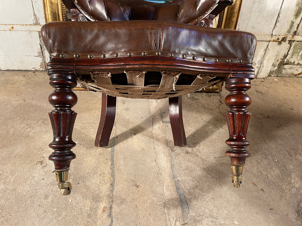 antique english leather country house  club elbow desk chair