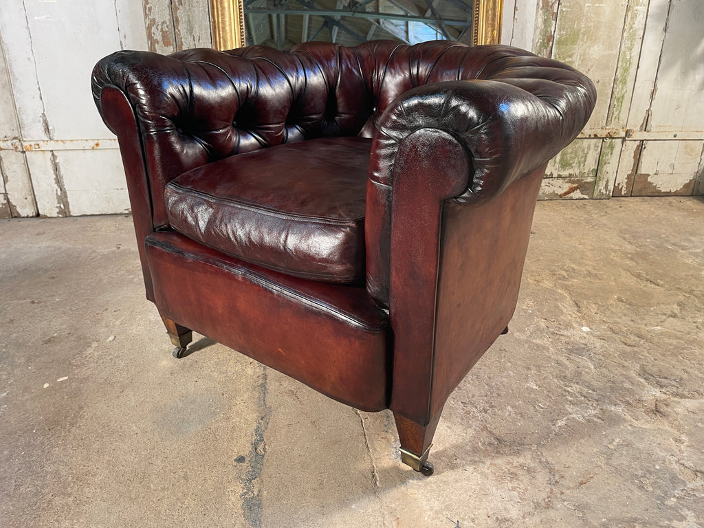 antique english leather chesterfield club armchair