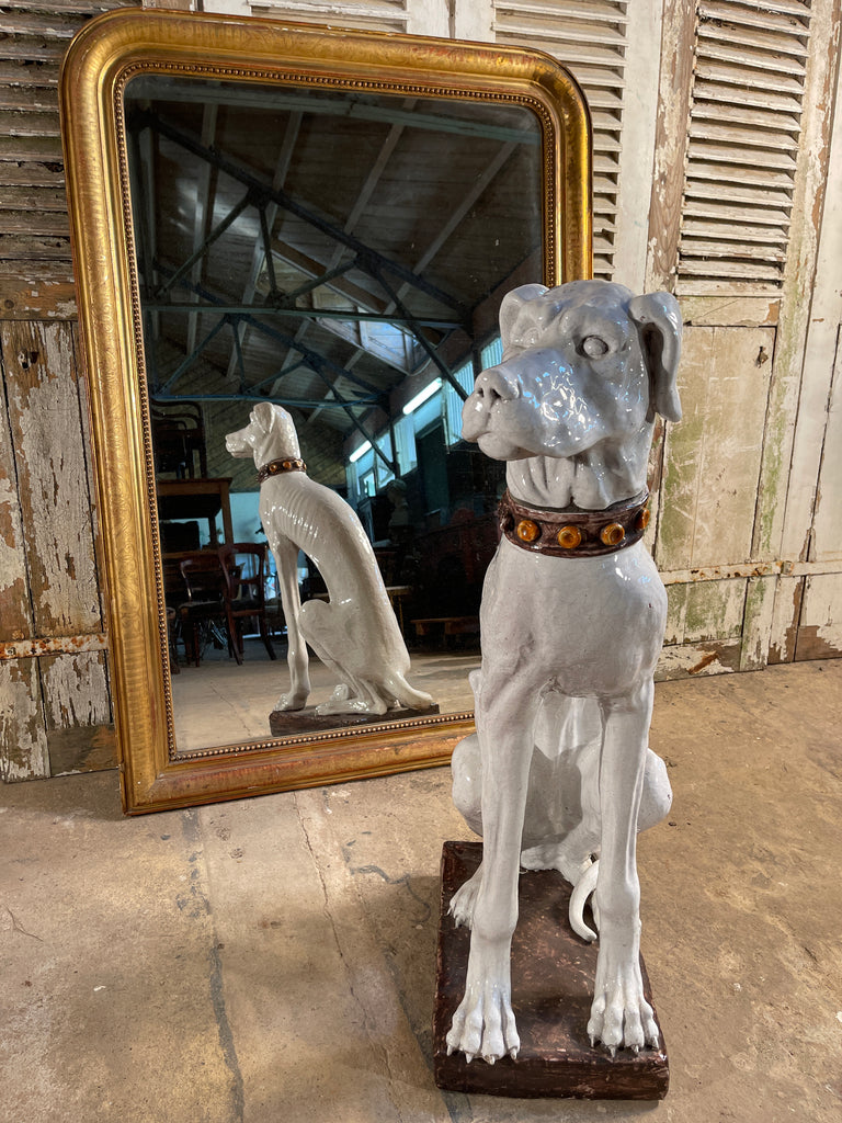 antique midcentury italian majolica ceramic glazed hound dog