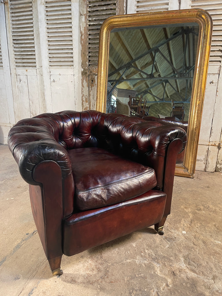 antique english leather chesterfield club armchair