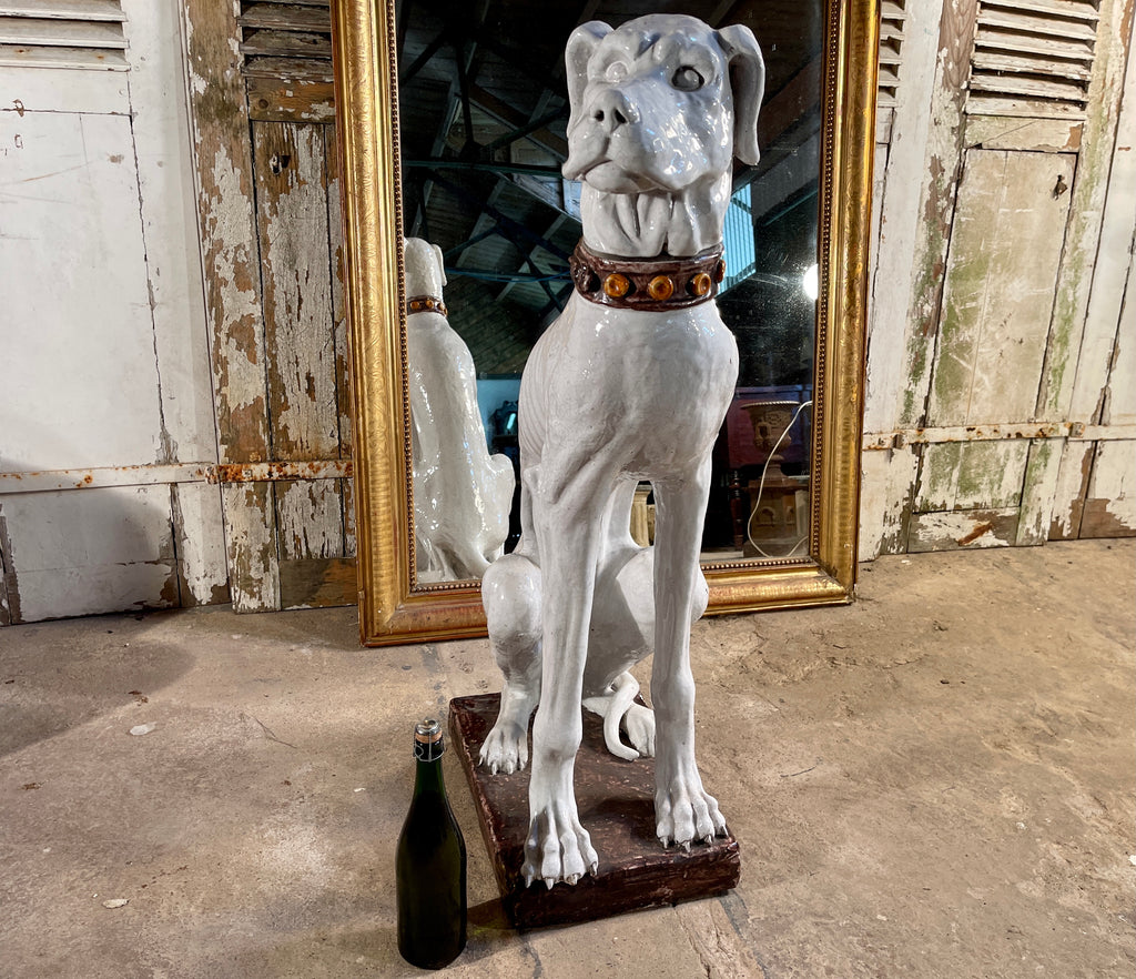 antique midcentury italian majolica ceramic glazed hound dog