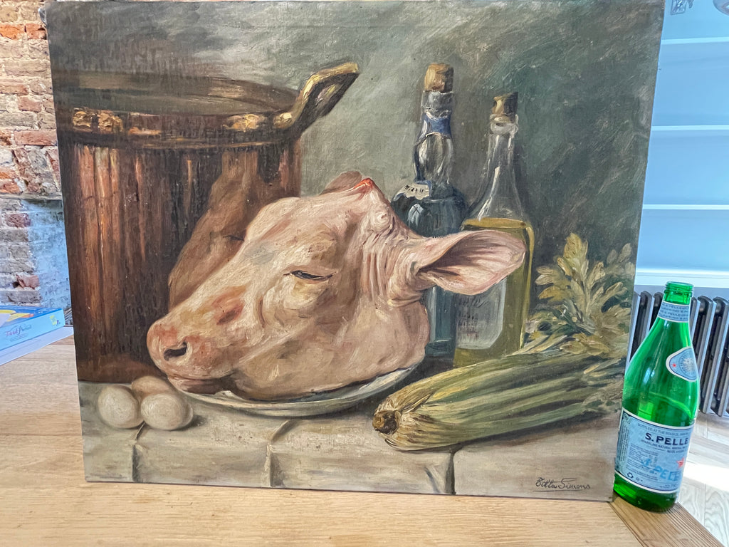 antique oil painting picture by renowned artist tilla simons 1888-1969 featured at the national federation of artists and sculptors of belgium exhibition 1938