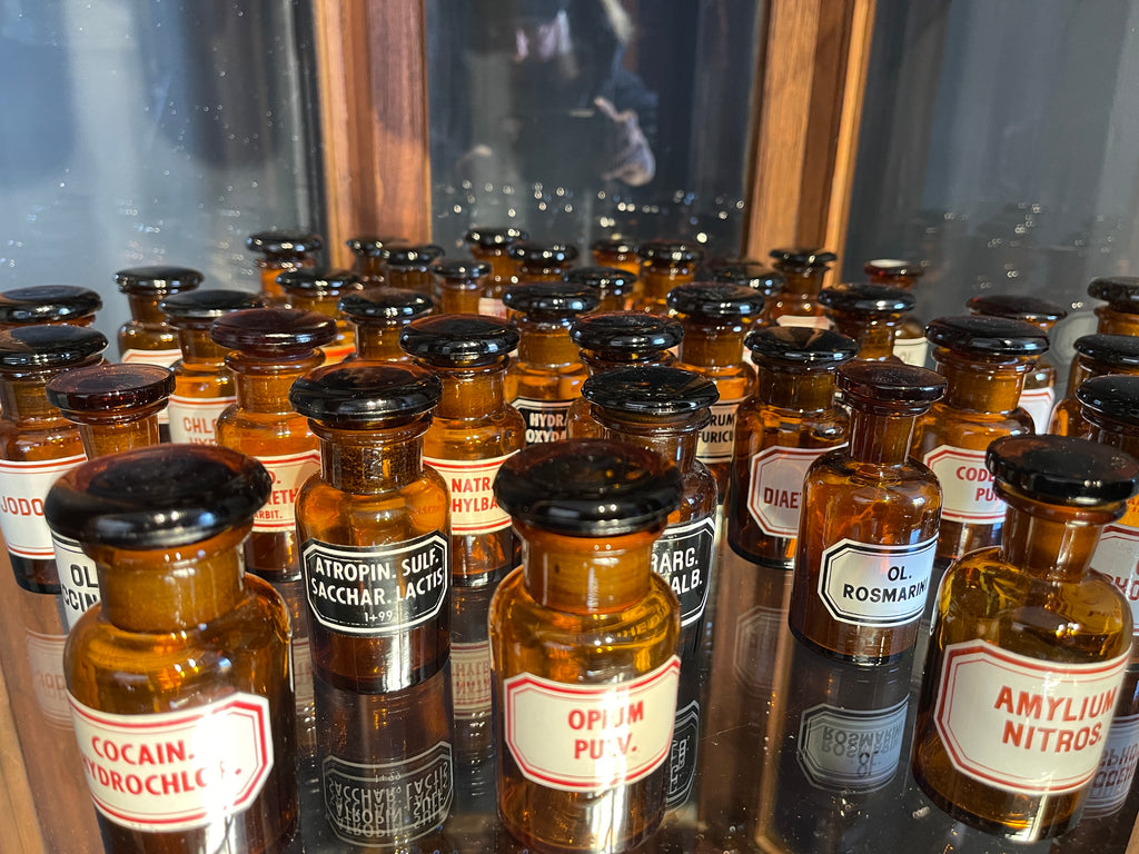 vintage chemists apothecary glass bottles