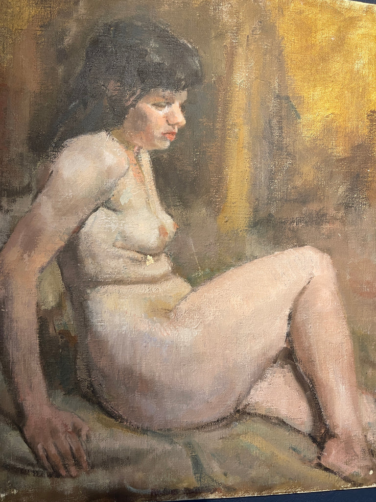 beautiful oil painting seated nude by renowned painter roland batchelor royal academy (1889 -1990)
