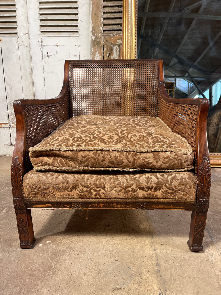 antique cane carved chippendale bergere armchair circa 1870