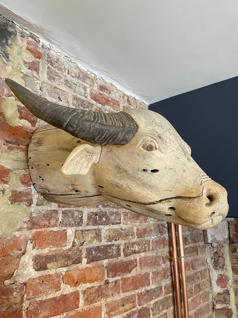 antique indian american carved buffalo head
