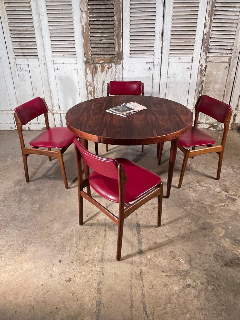 rare set of original midcentury erik buch model 49 chairs with matching circular rosewood dining table circa 1949