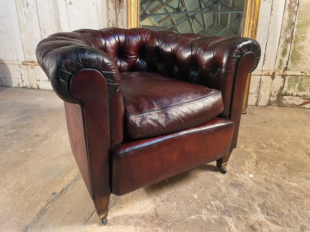 antique english leather chesterfield club armchair