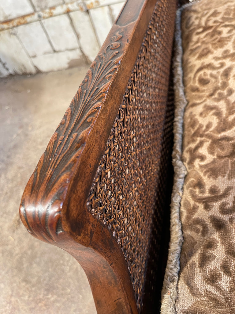 antique cane carved chippendale bergere armchair circa 1870