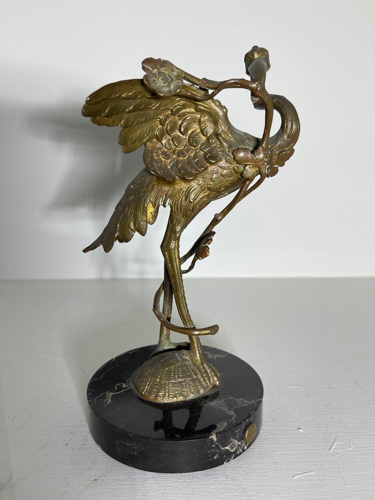 exceptional antique gilt bronze bronze sculpture of a crane sat atop a turtle on marble plinth circa 1890