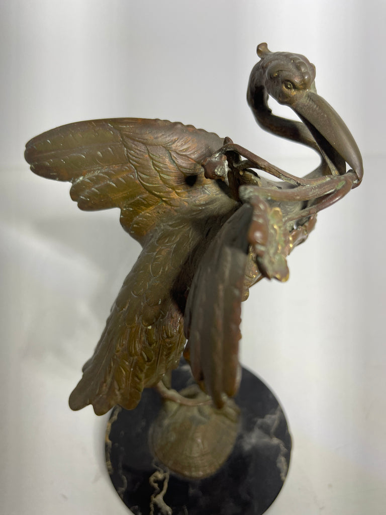 exceptional antique gilt bronze bronze sculpture of a crane sat atop a turtle on marble plinth circa 1890