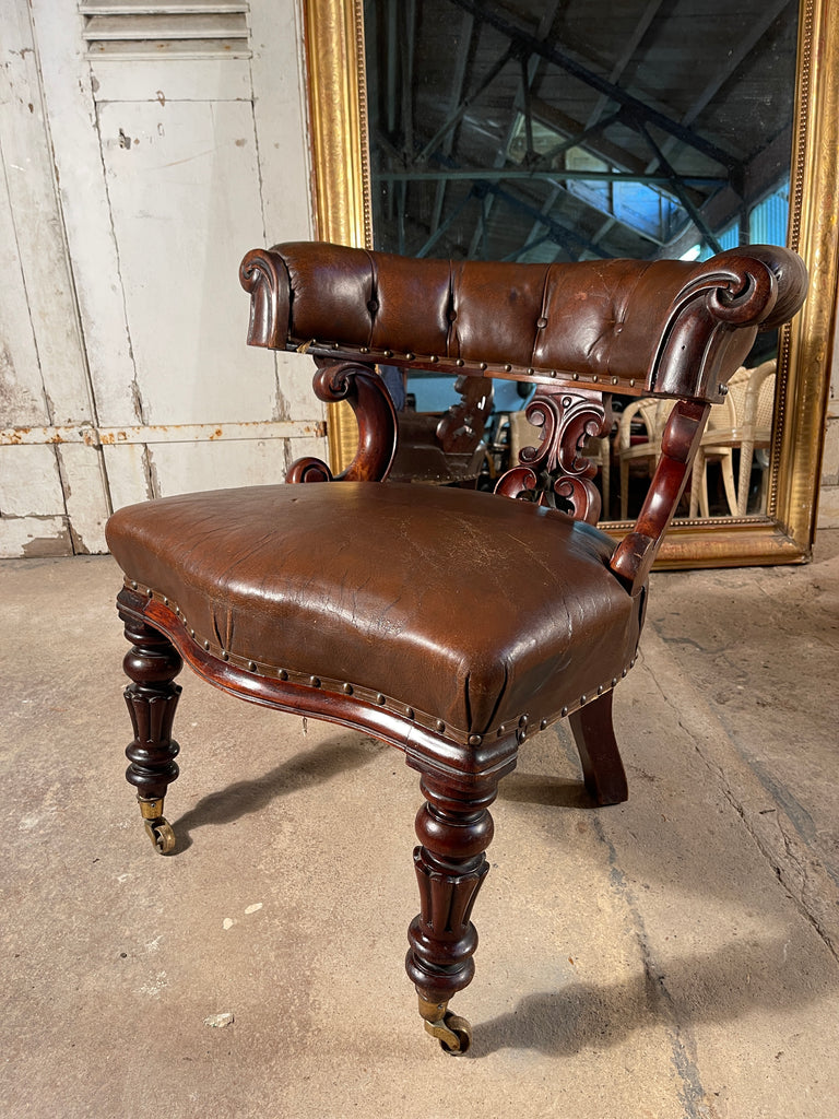 antique english leather country house  club elbow desk chair