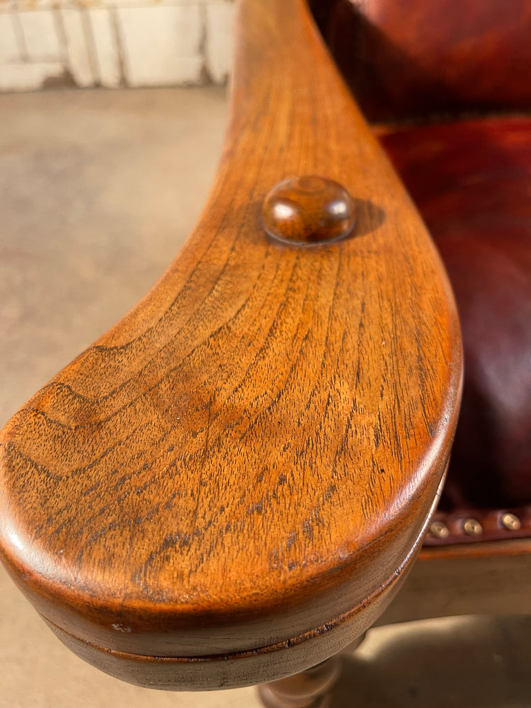 antique colonial teak & leather plantation chair circa 1890