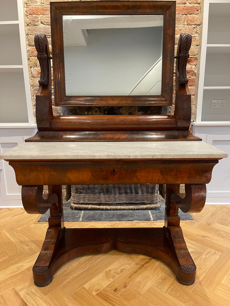 maple & co french empire style flame mahogany & marble console mirror
