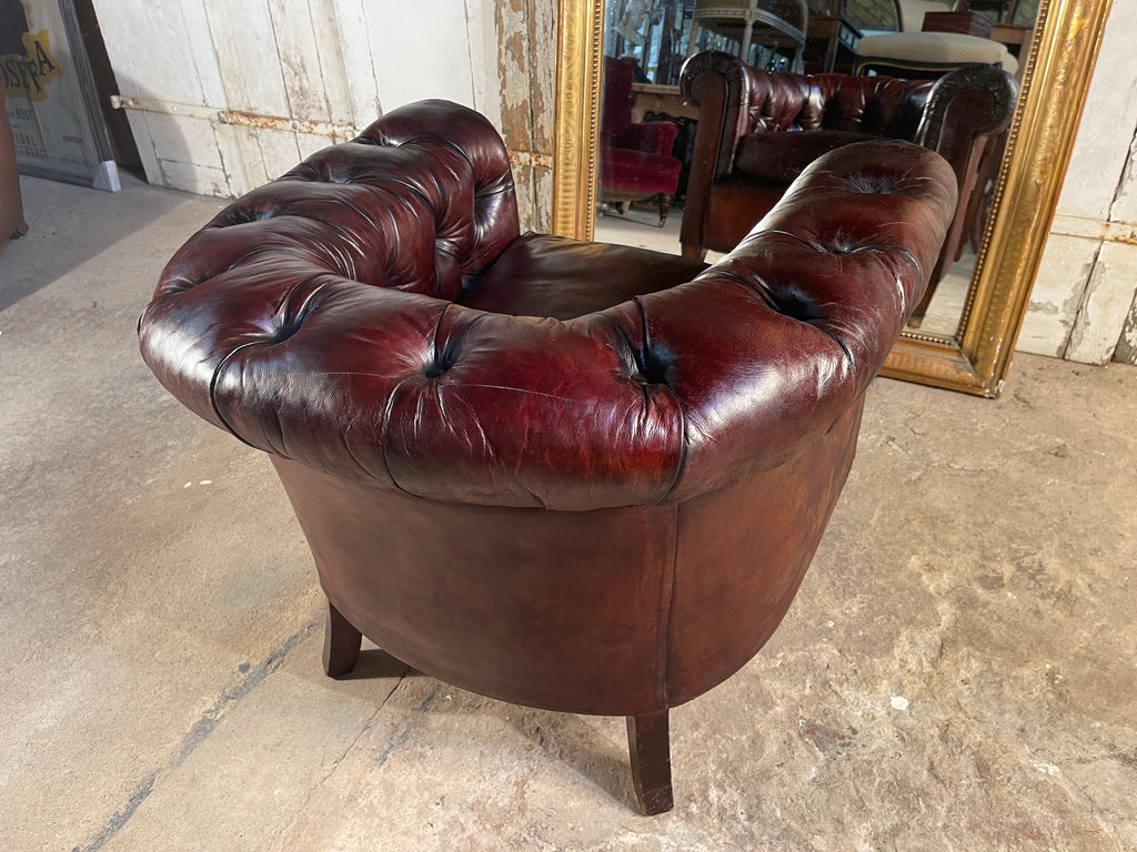 antique english leather chesterfield club armchair