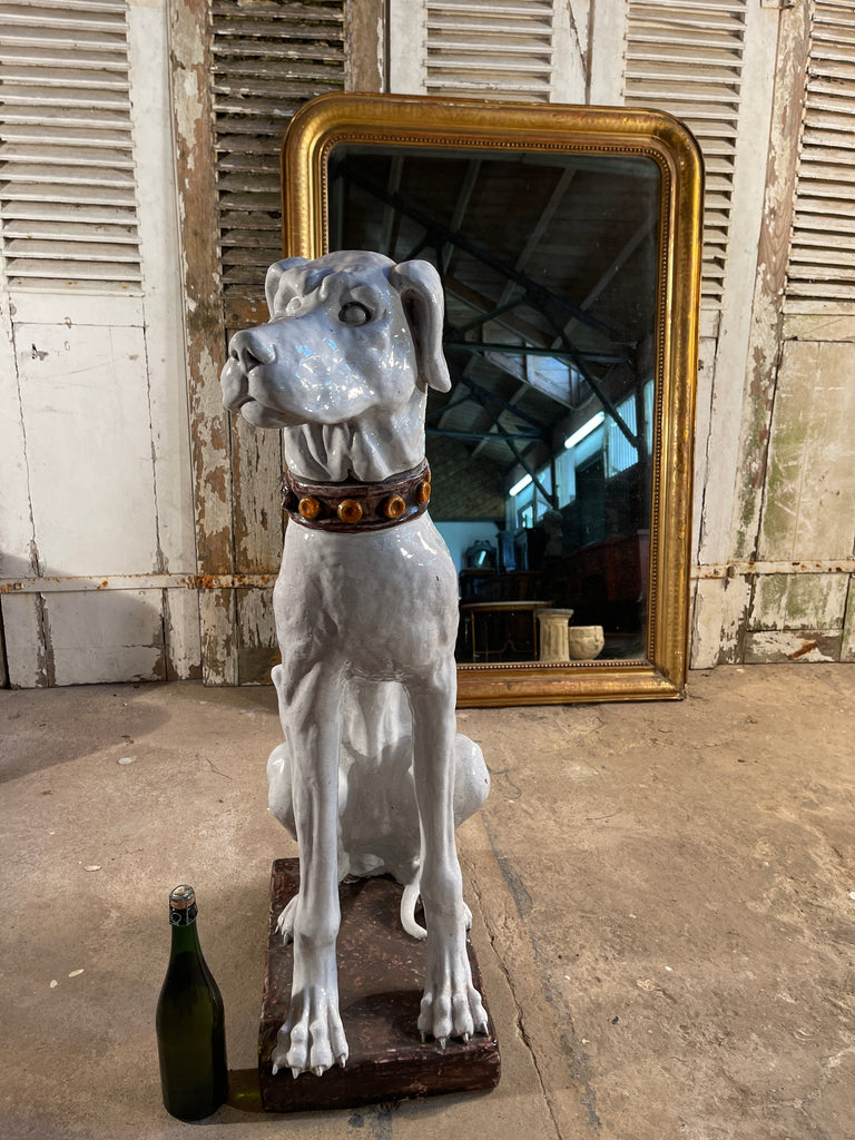 antique midcentury italian majolica ceramic glazed hound dog