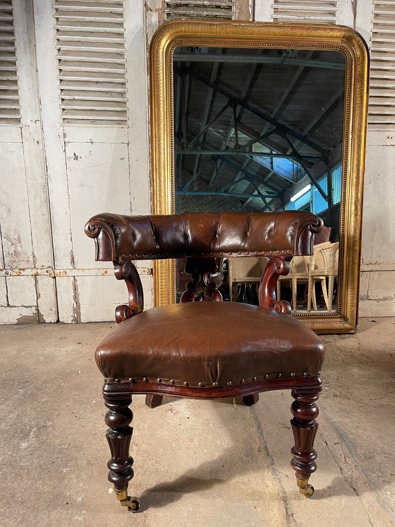 antique english leather country house  club elbow desk chair