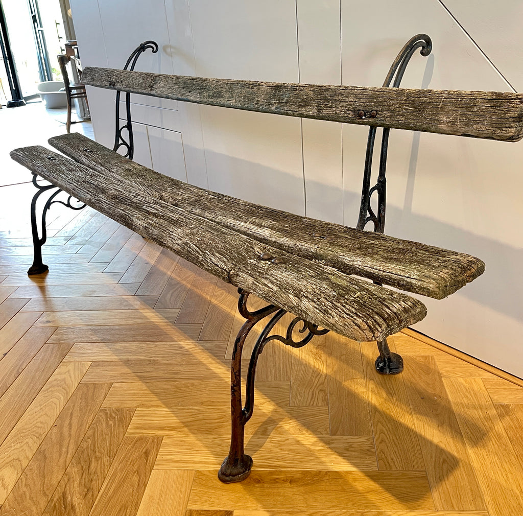antique french arras style cast iron oak vineyard garden bench seat