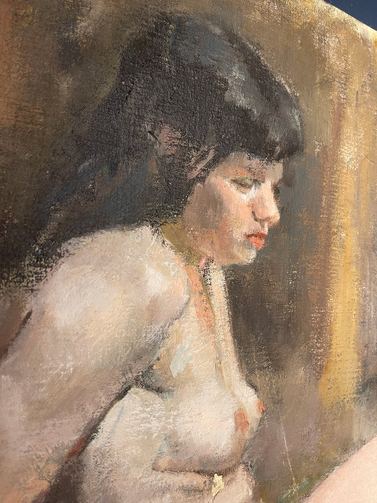 beautiful oil painting seated nude by renowned painter roland batchelor royal academy (1889 -1990)