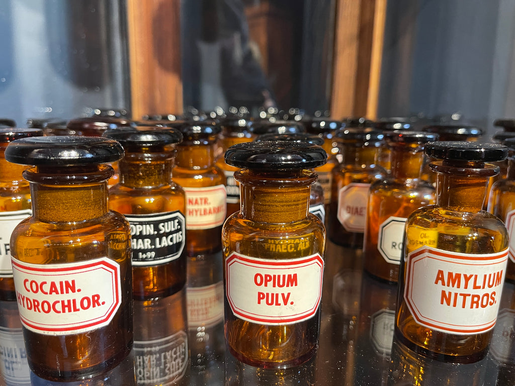 vintage chemists apothecary glass bottles