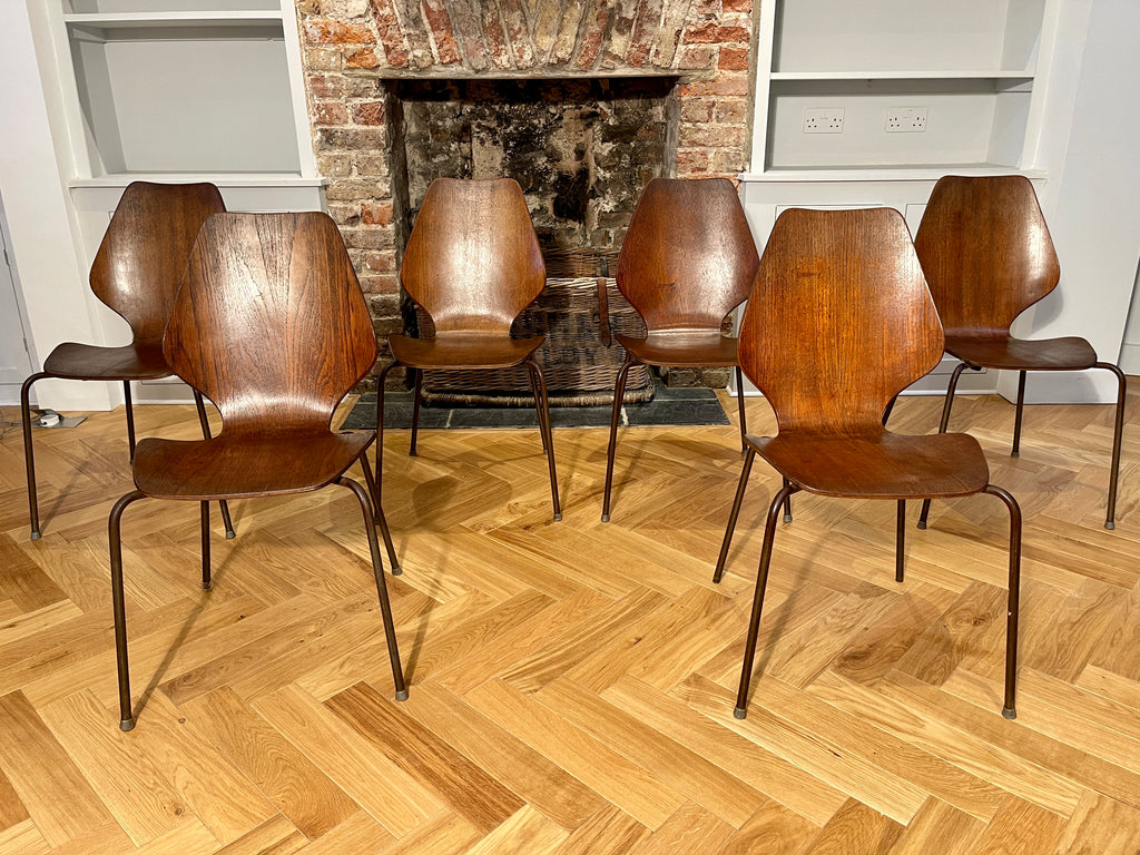 rare set of six original arne jacobsen midcentury rosewood dining chairs
