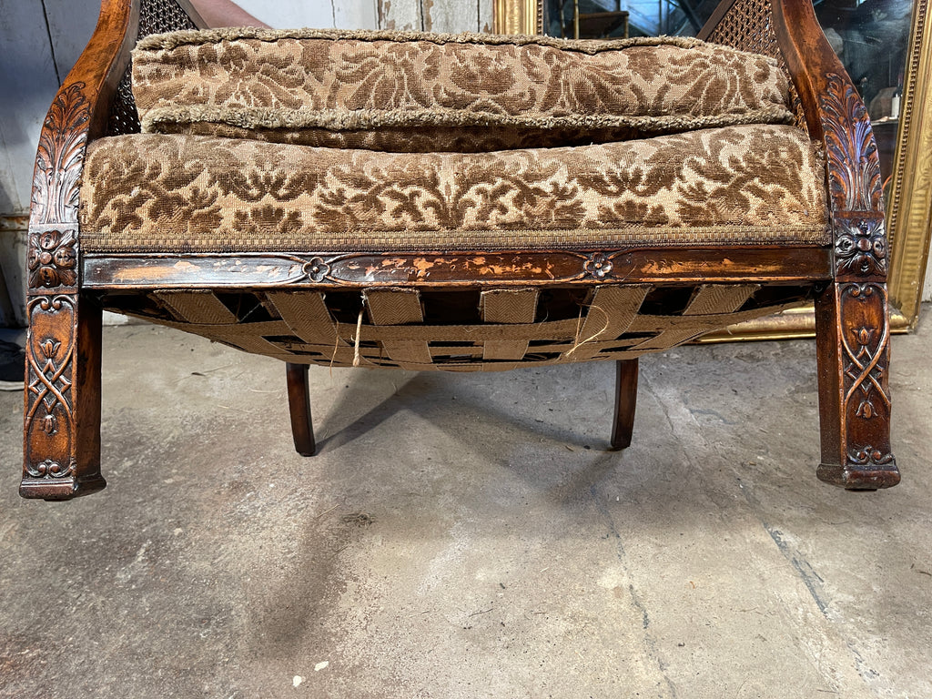 antique cane carved chippendale bergere armchair circa 1870