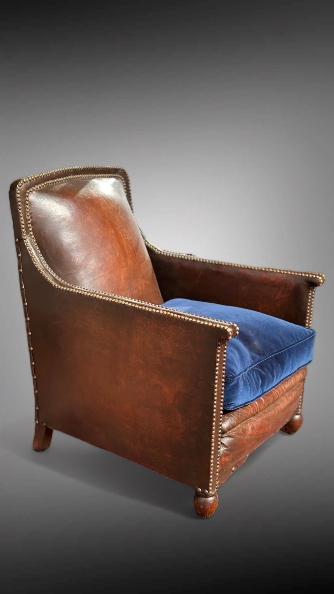 Exceptional Antique French Studded Leather Club Armchair Circa 1900