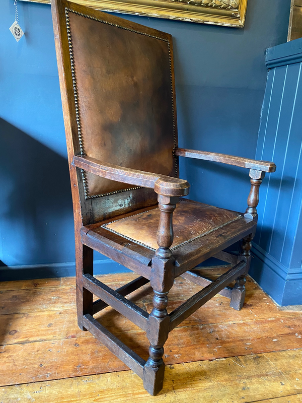 rare 17th century english oak chair circa 1650 later leather additions stunning example