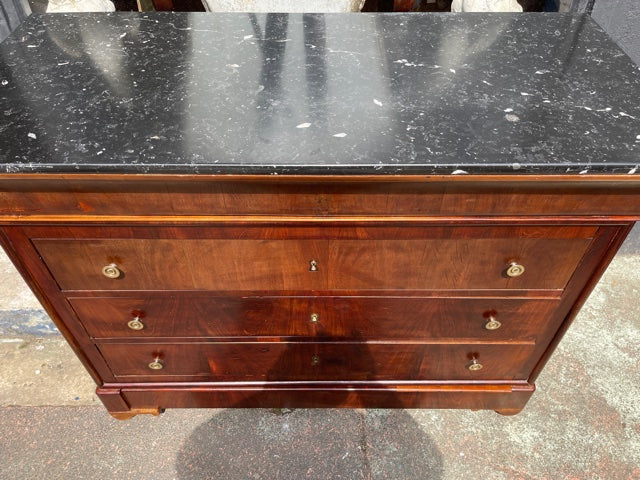 antique french marble flame mahogany commode chest of drawers