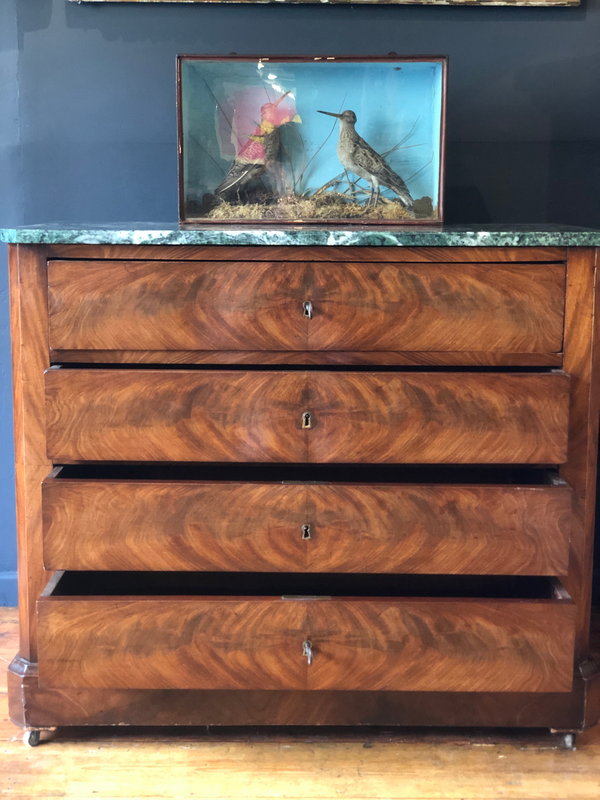 exceptional 1830's louis philippe parisian diminutive size uber rare green marble  african flamed mahogany commode