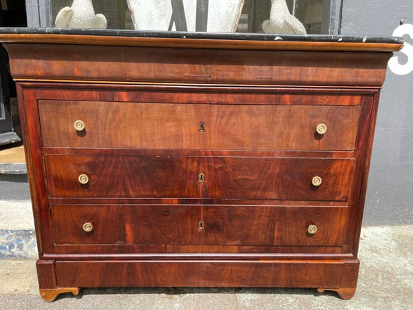 antique french marble flame mahogany commode chest of drawers