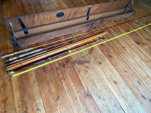 antique selection of hardys of alnwick fly fishing rods & mahogany box
