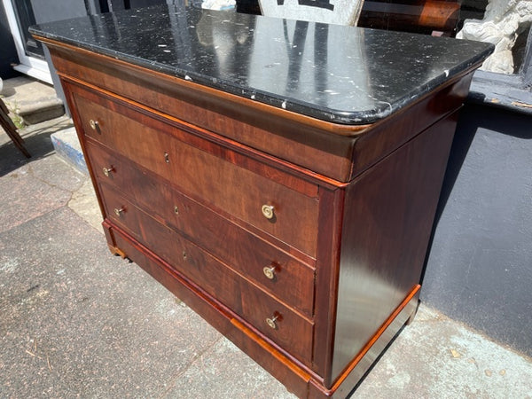 antique french marble flame mahogany commode chest of drawers