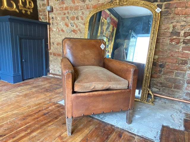 antique french studded leather club chair