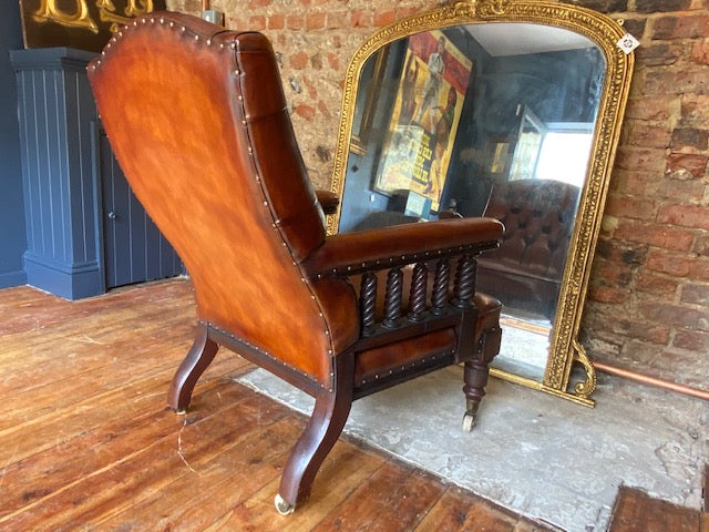 late georgian gillows leather library/fireside chair. cope & collinson ceramic castors