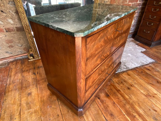exceptional 1830's louis philippe parisian diminutive size uber rare green marble  african flamed mahogany commode