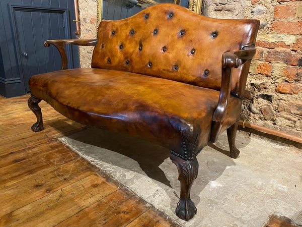 early georgian irish ball and claw foot camel back sofa chippendale in look.