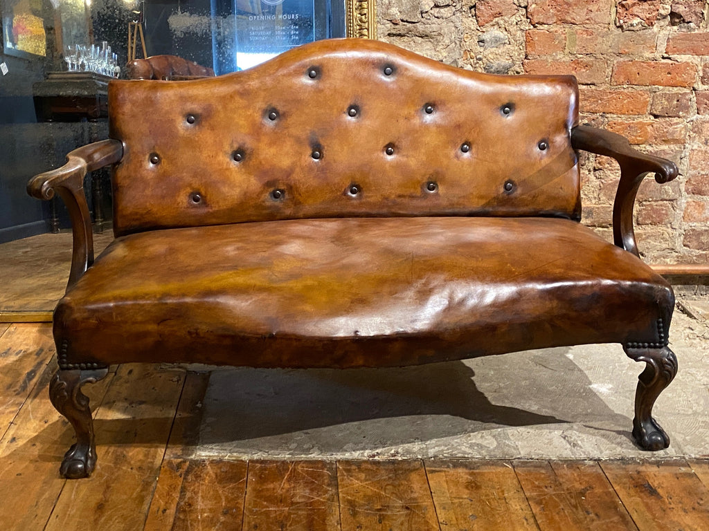 early georgian irish ball and claw foot camel back sofa chippendale in look.