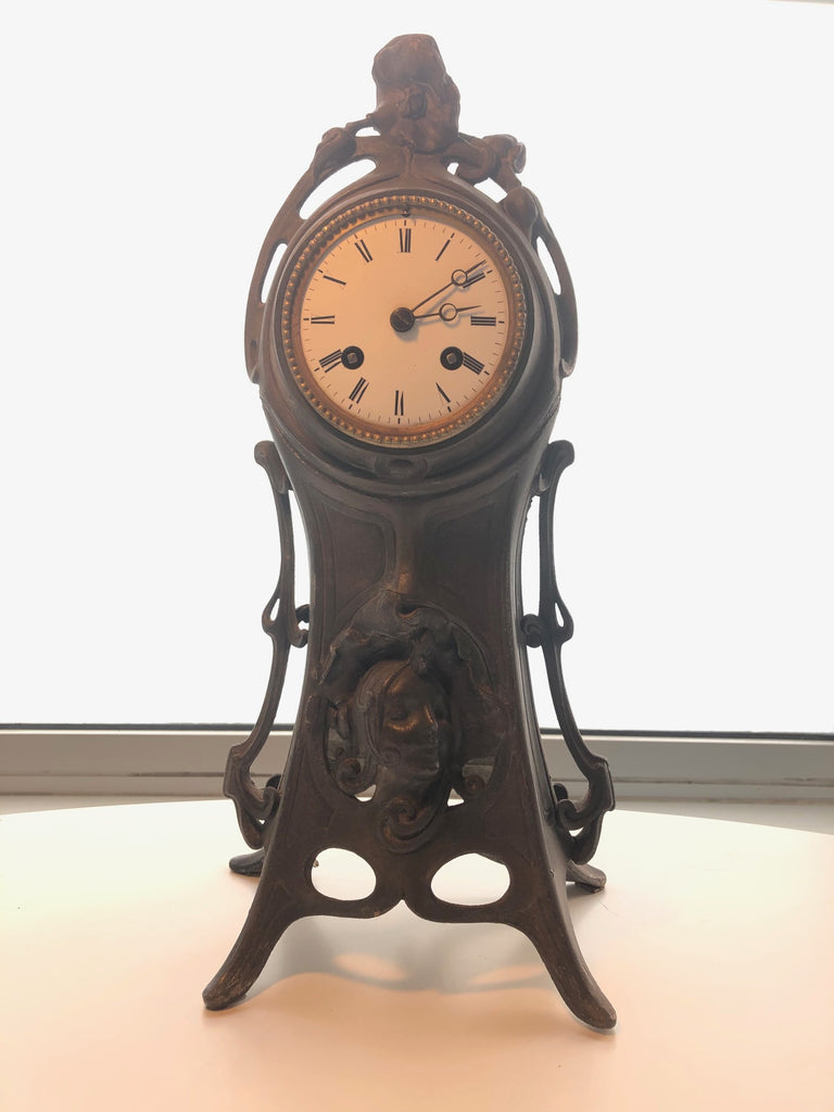 beautiful antique 1890 art nouveau mantle clock signed by maker " a lesueur"