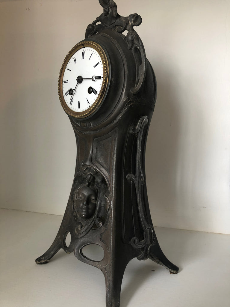 beautiful antique 1890 art nouveau mantle clock signed by maker " a lesueur"
