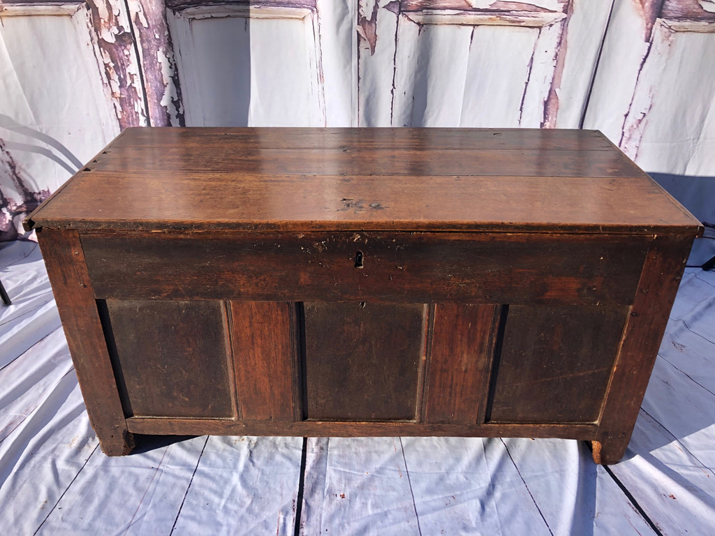 fabulous early 17th century oak boarded chest/coffer