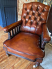 late georgian gillows leather library/fireside chair. cope & collinson ceramic castors