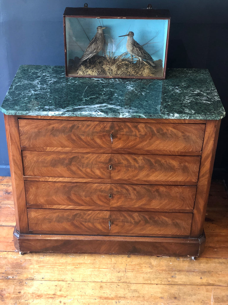 exceptional 1830's louis philippe parisian diminutive size uber rare green marble  african flamed mahogany commode