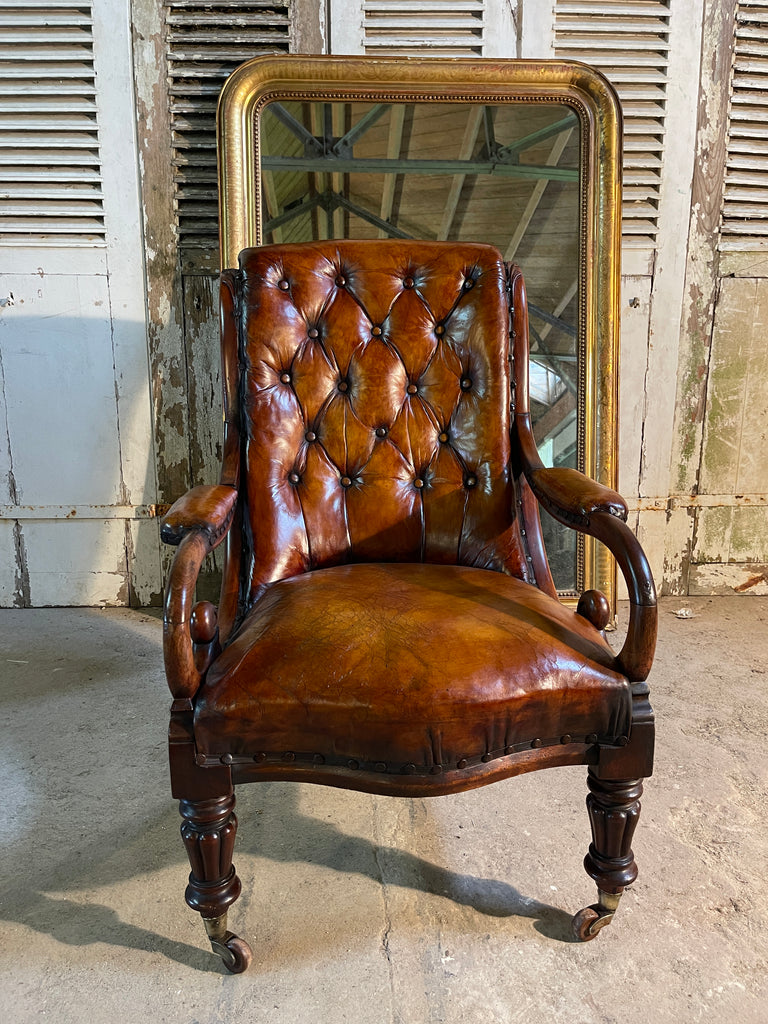 antique gillows walnut leather slipper library armchair